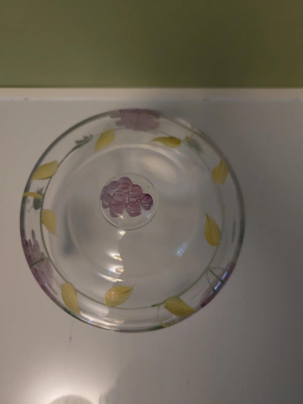 Home Essentials Glass Cheese/Cake Dome Set, Hand Painted Grapes & Vine Motif